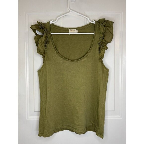 NATION LTD Green Valentina Tank Top Ruffle Sleeve Cotton LARGE Travel Beach - Picture 1 of 8